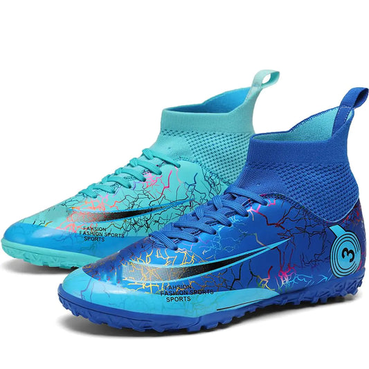 DISRATEBLU Kids Soccer Shoes Boys Girls Football Trainning Shoes Youth Firm Ground Athletic Turf Shoes Outdoor Professional Soccer Shoes Sneakers Blue/Turquoise