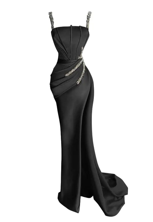 Black Mermaid Prom Dresses 2024 Beaded Tight Formal Dress Long Evening Party Dress for Wedding Guest