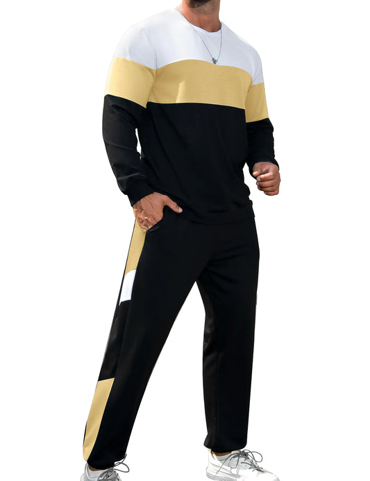 Babioboa Mens 2 Piece Tracksuits Color Block Sweatshirt and Sweatpants Street Casual Sweatsuit Jogging Suit