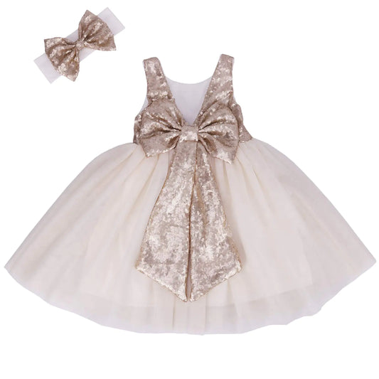 Cilucu Flower Girl Dress Baby Toddlers Sequin Dress Tutu Kids Party Dress Bridesmaid Wedding Gown Birthday Dress Champagne/Off White 7-8years