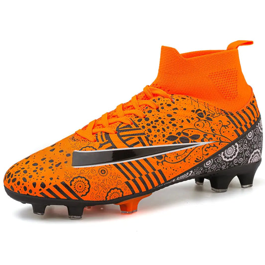 DimaiGlobal Kids Soccer Cleats Boys Youth Girls High-Top Trainning Firm Ground Soccer Shoes Athletics Outdoor Football Shoes Sneakers Orange